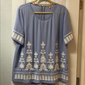 Gibson Latimer short sleeve purple & white blouse